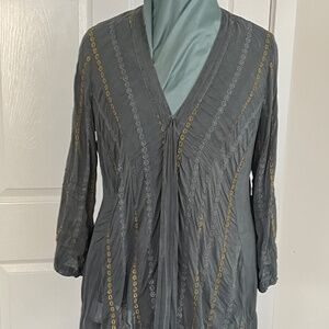 Johnny Was Gray embroidered top